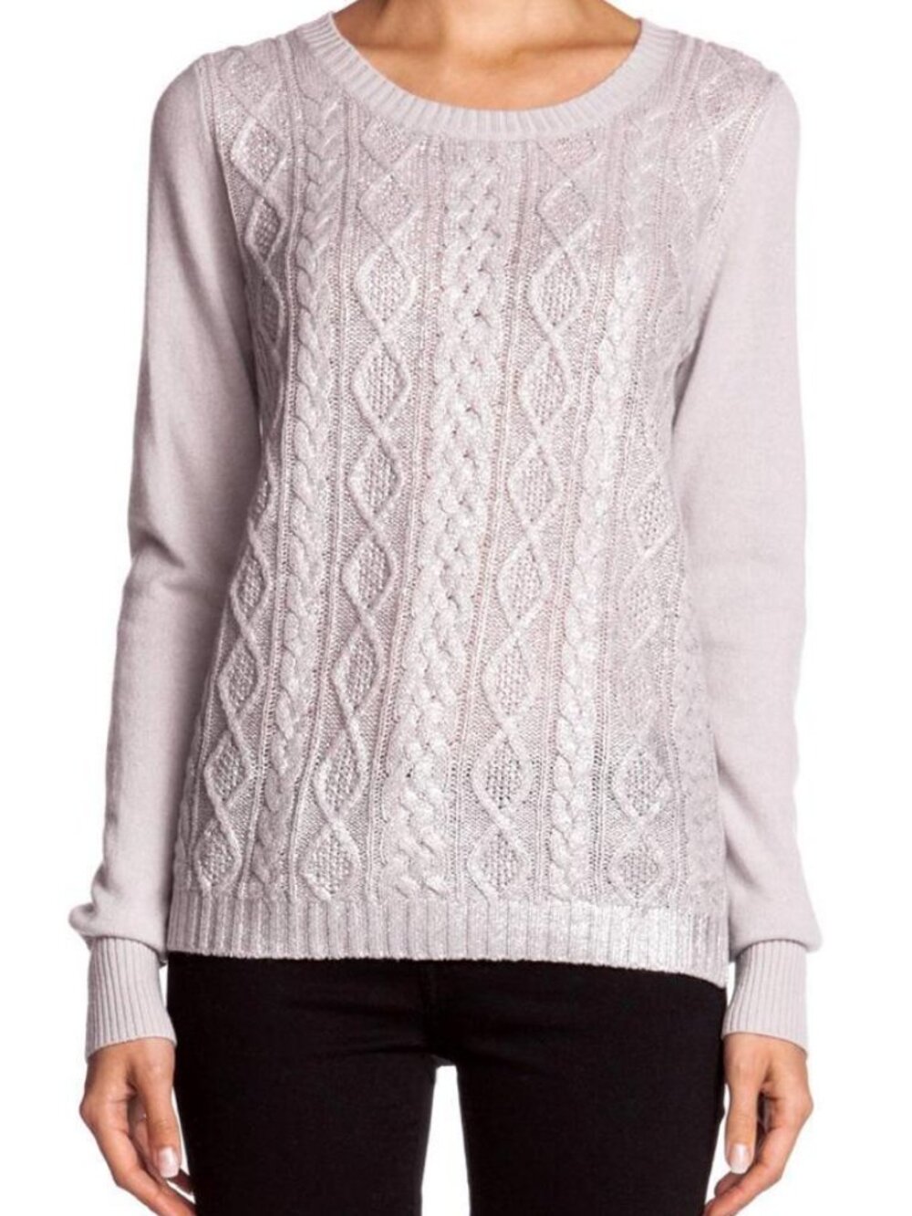 Christopher Fischer Isabel Cable Knit Cashmere Sweater Silver Grey Foil NWT
